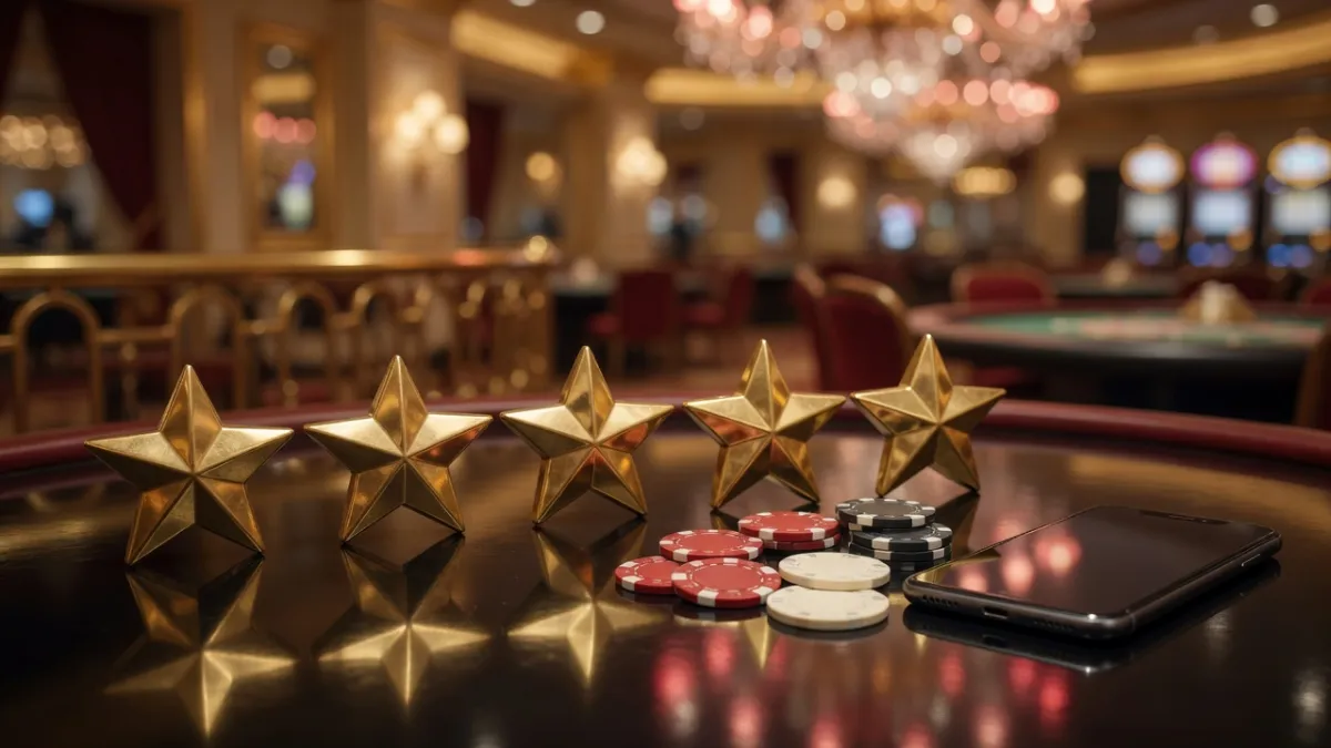 Cinco estrellas doradas sobre una mesa de casino: reseñas
